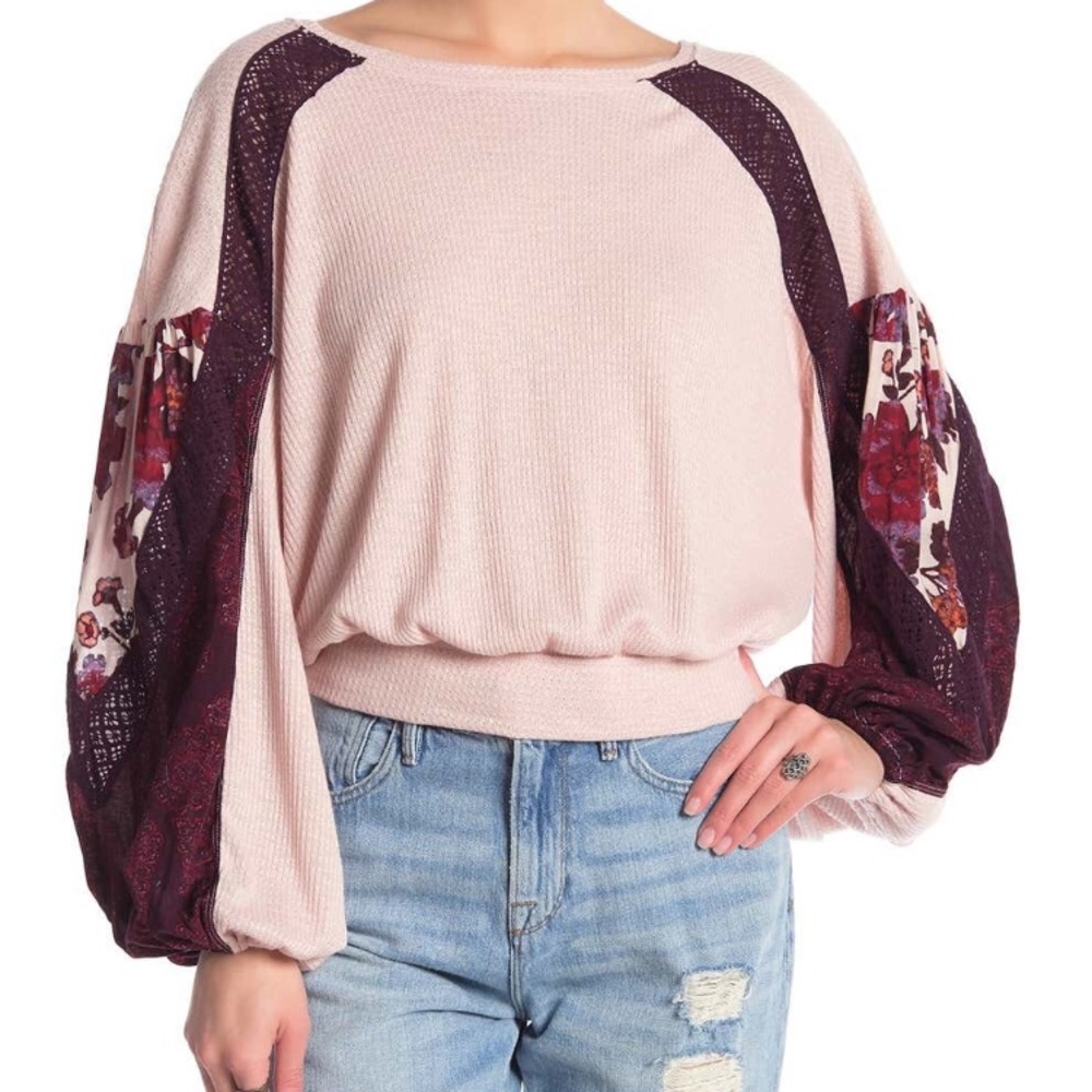 Women's Pink and Purple Floral Sleeve Top